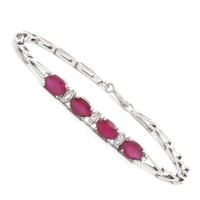 4.11 CTW Natural Ruby & Diamond Rhodium Plated Designer Bracelet Size 7.6" | Estimated Retail Value: $1,899 (AMG) at PristineAuction.com