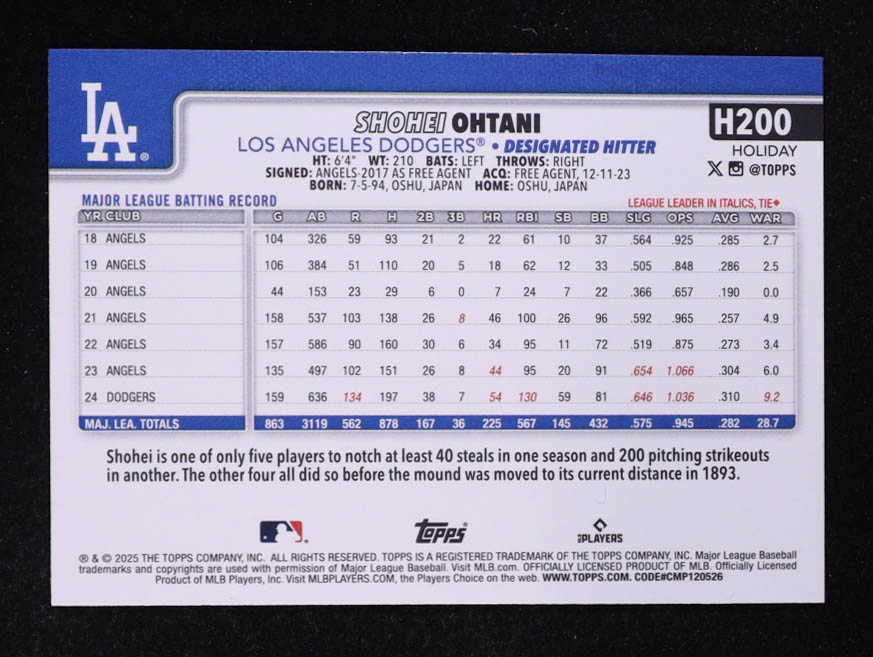 Shohei Ohtani 2025 Topps Holiday Gold Lights #H200 at PristineAuction.com Shohei Ohtani 2025 Topps Holiday Gold Lights #H200 at PristineAuction.com