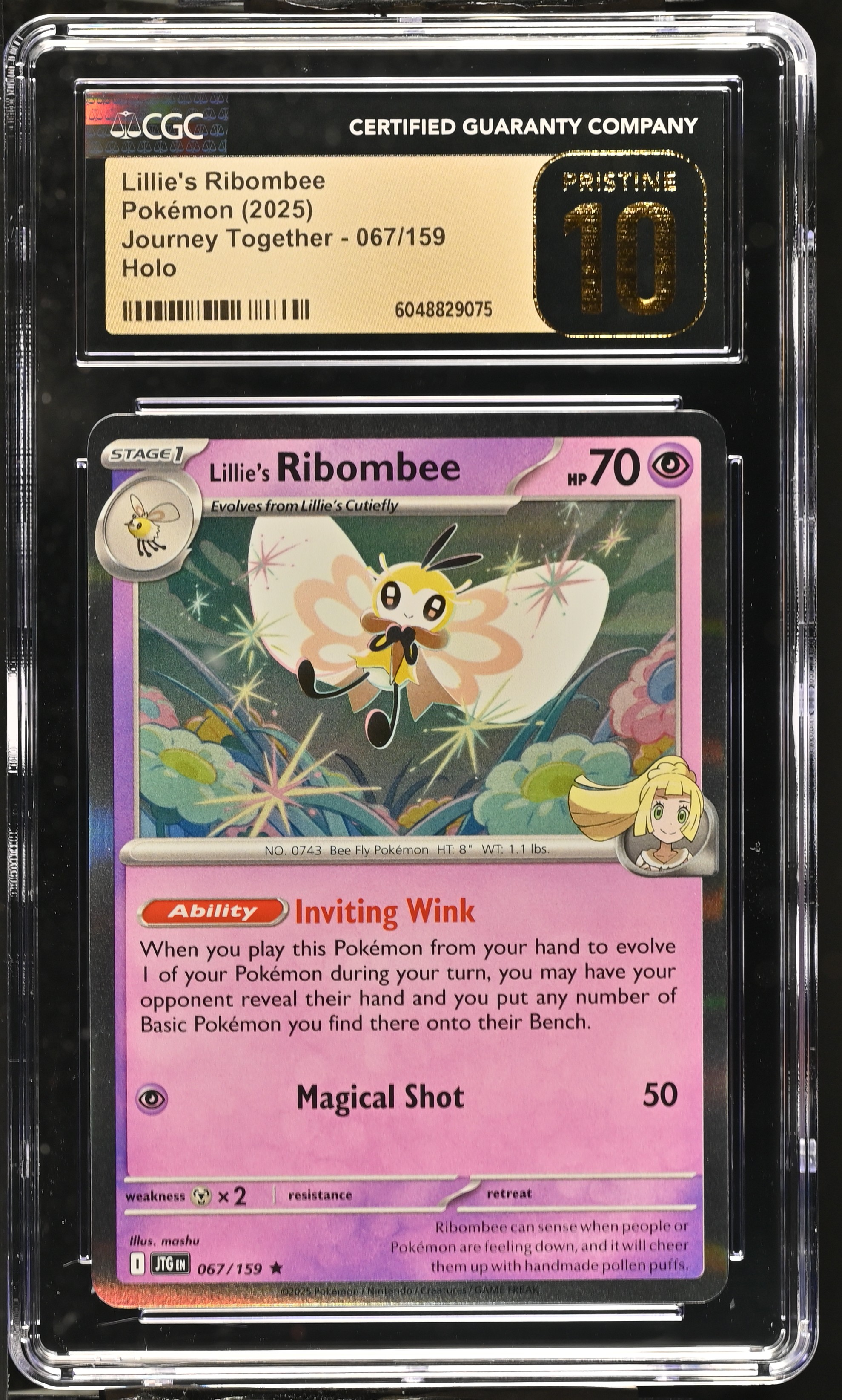 Lillie's Ribombee 2025 Pokmeon Journey Together #067/159 (CGC PRISTINE 10 | Black Label) at PristineAuction.com Lillie's Ribombee 2025 Pokmeon Journey Together #067/159 (CGC PRISTINE 10 | Black Label) at PristineAuction.com