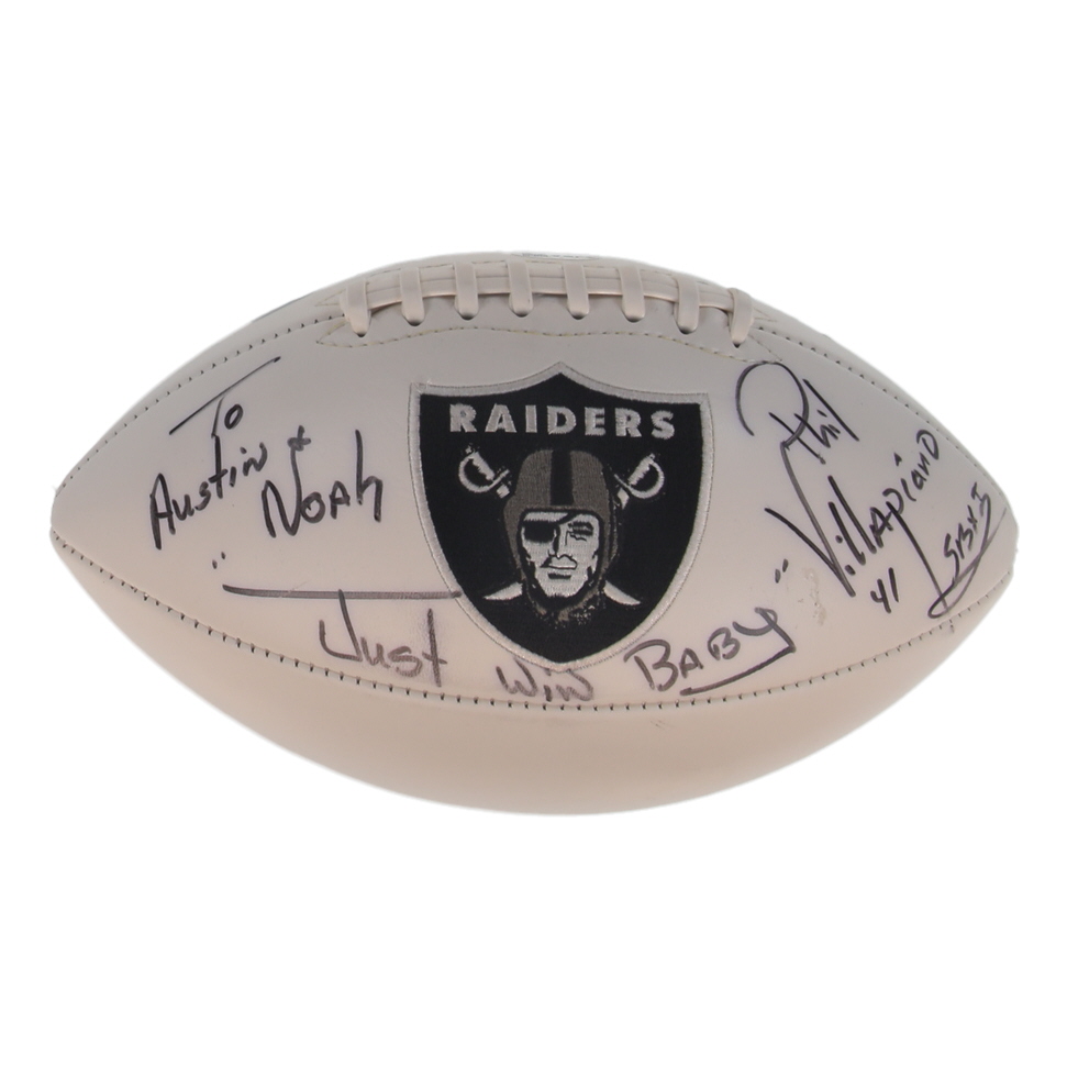 Phil Villapiano Signed Raiders Logo Football Inscribed "Just Win Baby" & "SB XI" (JSA) at PristineAuction.com Phil Villapiano Signed Raiders Logo Football Inscribed "Just Win Baby" & "SB XI" (JSA) at PristineAuction.com