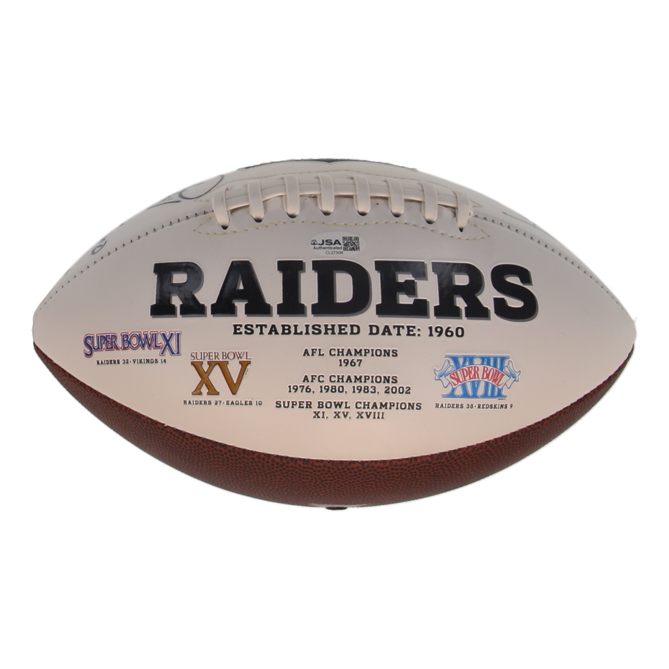 Phil Villapiano Signed Raiders Logo Football Inscribed "Just Win Baby" & "SB XI" (JSA) at PristineAuction.com Phil Villapiano Signed Raiders Logo Football Inscribed "Just Win Baby" & "SB XI" (JSA) at PristineAuction.com