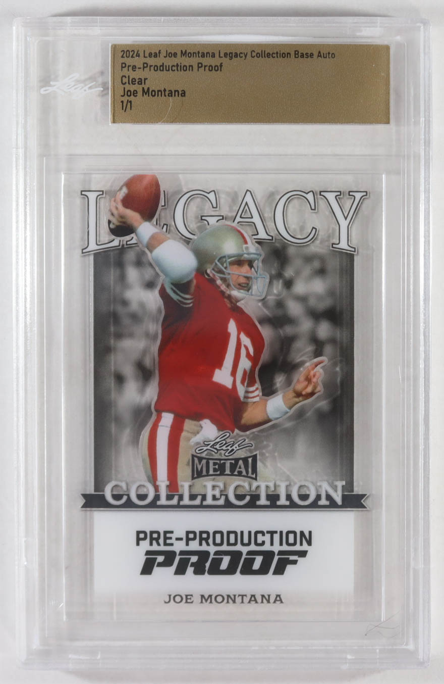 Joe Montana 2024 Leaf Joe Montana Legacy Base Auto Pre-Production Proof Clear #NNO #1/1 (Leaf) at PristineAuction.com Joe Montana 2024 Leaf Joe Montana Legacy Base Auto Pre-Production Proof Clear #NNO #1/1 (Leaf) at PristineAuction.com