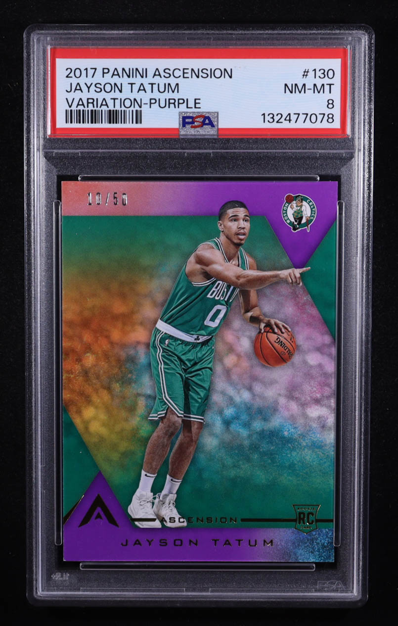 Jayson Tatum 2017-18 Panini Ascension Purple #130B RC #10/50 (PSA 8) at PristineAuction.com Jayson Tatum 2017-18 Panini Ascension Purple #130B RC #10/50 (PSA 8) at PristineAuction.com
