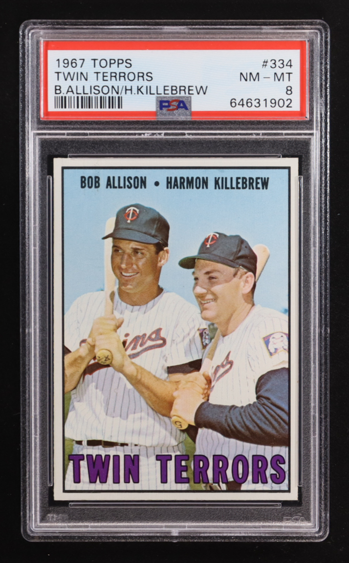 Bob Allison / Harmon Killebrew 1967 Topps #334 / Twin Terrors (PSA 8) at PristineAuction.com Bob Allison / Harmon Killebrew 1967 Topps #334 / Twin Terrors (PSA 8) at PristineAuction.com