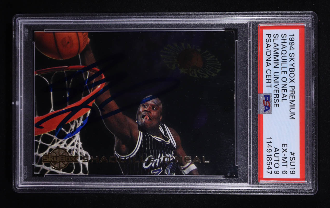 Shaquille O'Neal Signed 1994-95 SkyBox Premium Slammin' Universe #SU19 (PSA 6 | Autograph Graded PSA 9) at PristineAuction.com Shaquille O'Neal Signed 1994-95 SkyBox Premium Slammin' Universe #SU19 (PSA 6 | Autograph Graded PSA 9) at PristineAuction.com