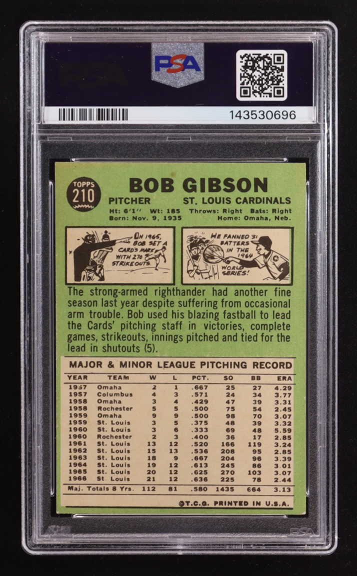 Bob Gibson 1967 Topps #210 (PSA 5) at PristineAuction.com Bob Gibson 1967 Topps #210 (PSA 5) at PristineAuction.com
