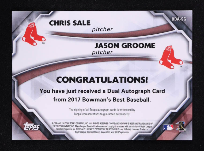 Chris Sale / Jason Groome 2017 Bowman's Best Dual Autographs Atomic Refractors #BDASG #05/10 at PristineAuction.com Chris Sale / Jason Groome 2017 Bowman's Best Dual Autographs Atomic Refractors #BDASG #05/10 at PristineAuction.com