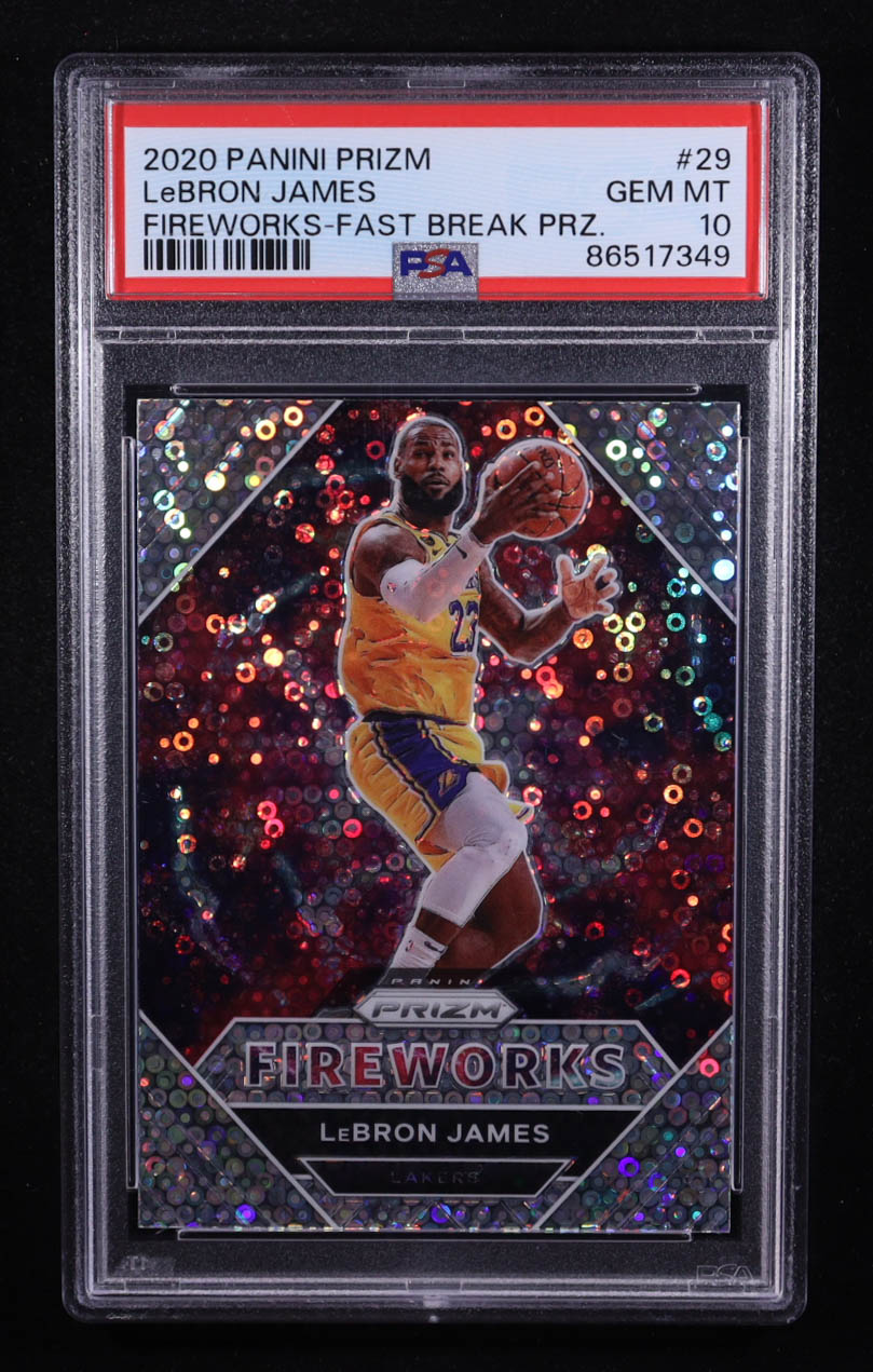 LeBron James 2020-21 Panini Prizm Fireworks Fast Break #29 (PSA 10) at PristineAuction.com LeBron James 2020-21 Panini Prizm Fireworks Fast Break #29 (PSA 10) at PristineAuction.com