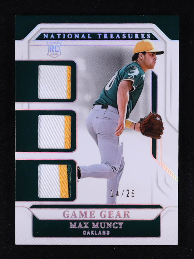 Max Muncy 2025 Panini National Treasures Game Gear Trio Swatches Holo Silver #48 #14/25 RC at PristineAuction.com Max Muncy 2025 Panini National Treasures Game Gear Trio Swatches Holo Silver #48 #14/25 RC at PristineAuction.com