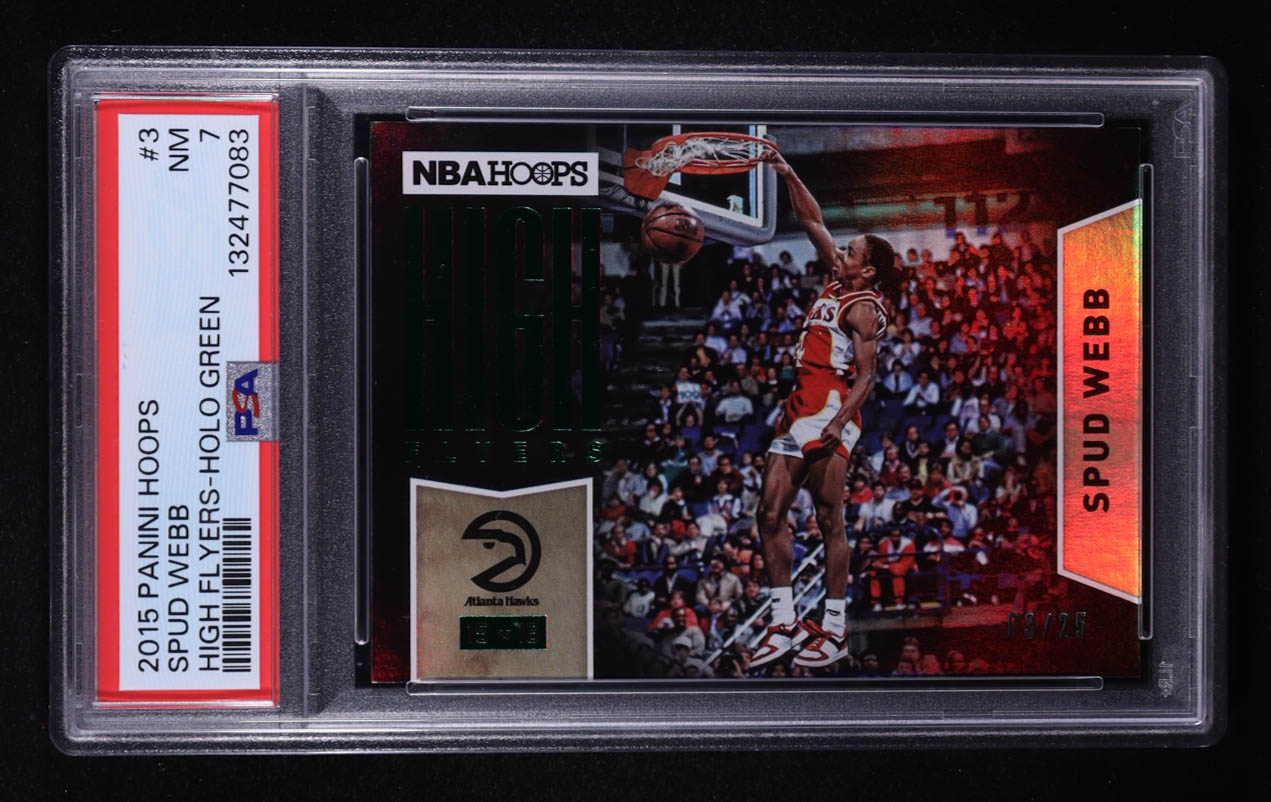 Spud Webb 2015-16 Hoops High Flyers Holo Green #3 #3/25 (PSA 7) at PristineAuction.com Spud Webb 2015-16 Hoops High Flyers Holo Green #3 #3/25 (PSA 7) at PristineAuction.com