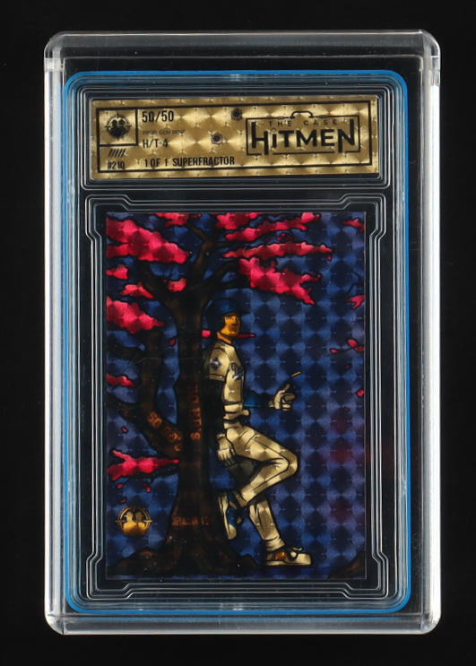 50/50 2024 The Case Hitmen Custom Art Card Superfractor H/T-4 #210 #1/1 with (2) Custom Coins & Display Box at PristineAuction.com 50/50 2024 The Case Hitmen Custom Art Card Superfractor H/T-4 #210 #1/1 with (2) Custom Coins & Display Box at PristineAuction.com