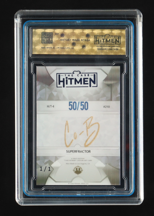50/50 2024 The Case Hitmen Custom Art Card Superfractor H/T-4 #210 #1/1 with (2) Custom Coins & Display Box at PristineAuction.com 50/50 2024 The Case Hitmen Custom Art Card Superfractor H/T-4 #210 #1/1 with (2) Custom Coins & Display Box at PristineAuction.com