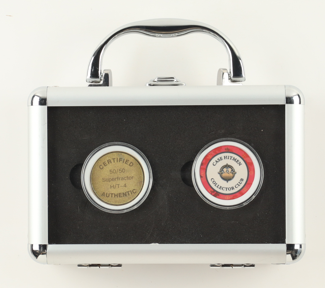 50/50 2024 The Case Hitmen Custom Art Card Superfractor H/T-4 #210 #1/1 with (2) Custom Coins & Display Box at PristineAuction.com 50/50 2024 The Case Hitmen Custom Art Card Superfractor H/T-4 #210 #1/1 with (2) Custom Coins & Display Box at PristineAuction.com