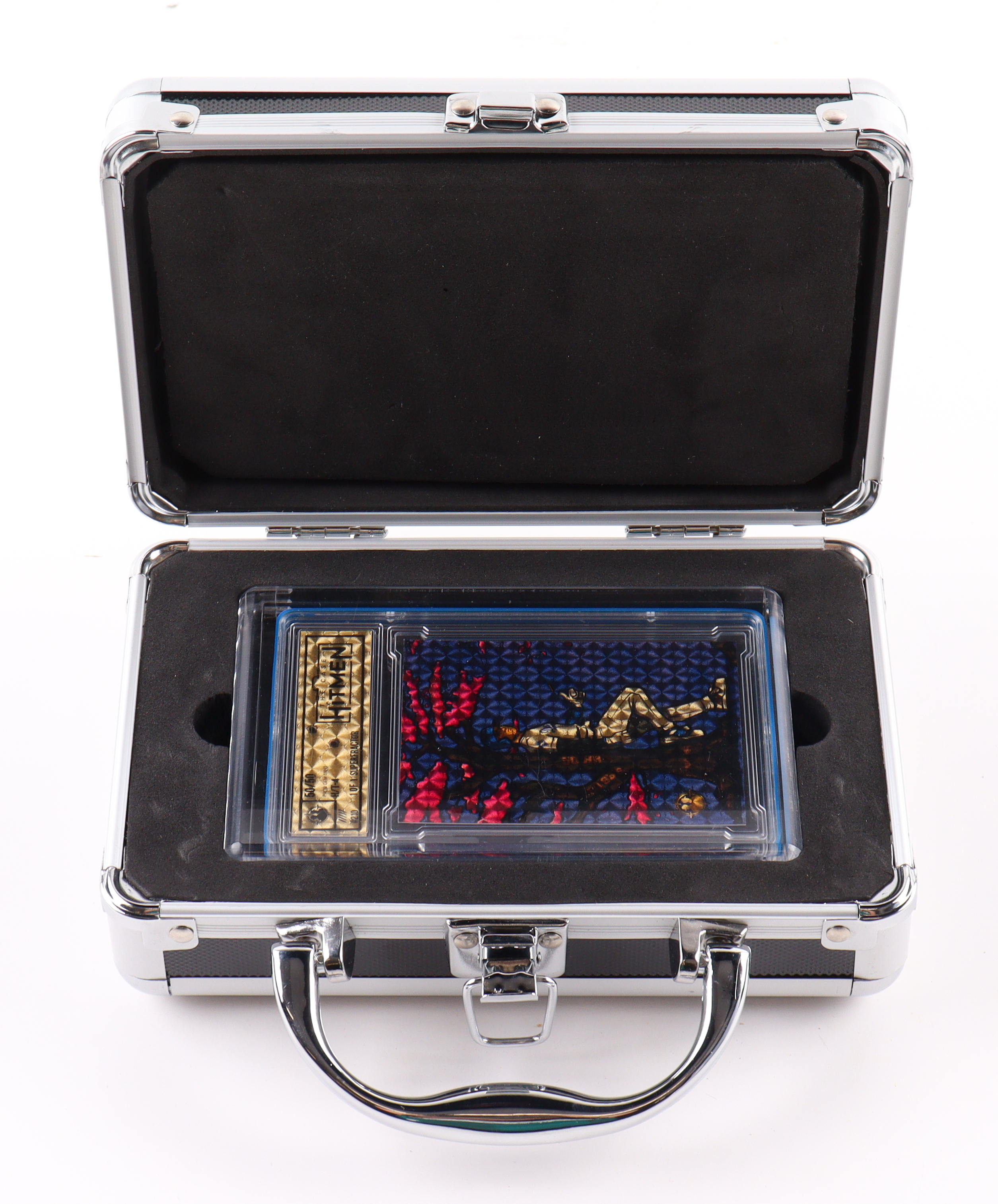 50/50 2024 The Case Hitmen Custom Art Card Superfractor H/T-4 #210 #1/1 with (2) Custom Coins & Display Box at PristineAuction.com 50/50 2024 The Case Hitmen Custom Art Card Superfractor H/T-4 #210 #1/1 with (2) Custom Coins & Display Box at PristineAuction.com