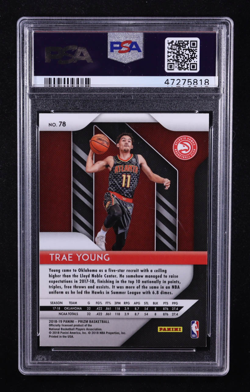 Trae Young 2018-19 Panini Prizm #78 RC (PSA 10) at PristineAuction.com Trae Young 2018-19 Panini Prizm #78 RC (PSA 10) at PristineAuction.com