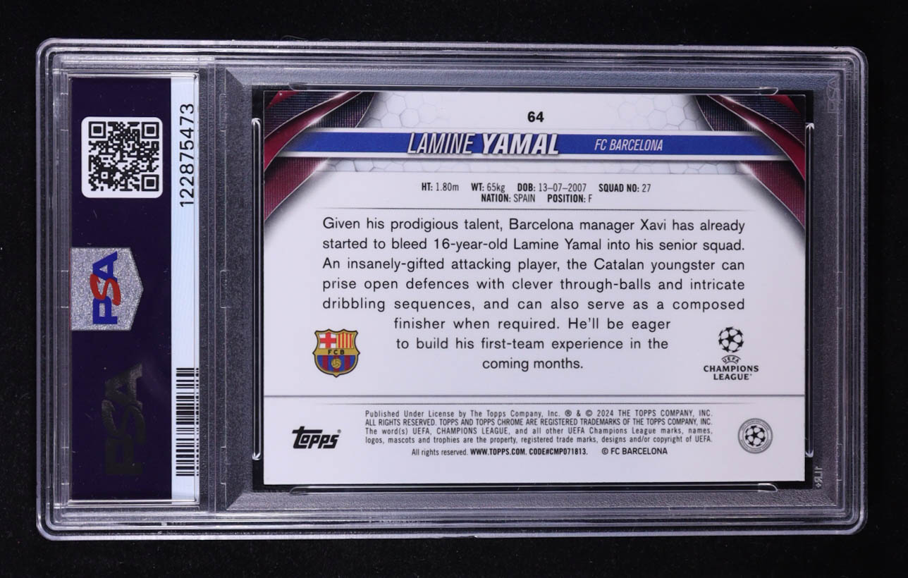 Lamine Yamal 2023-24 Topps Chrome UEFA Club Competitions #64 RC (PSA 9) at PristineAuction.com Lamine Yamal 2023-24 Topps Chrome UEFA Club Competitions #64 RC (PSA 9) at PristineAuction.com