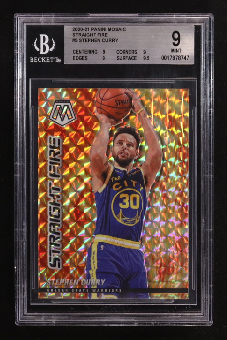 Stephen Curry 2020-21 Panini Mosaic Straight Fire #5 (BGS 9) at PristineAuction.com Stephen Curry 2020-21 Panini Mosaic Straight Fire #5 (BGS 9) at PristineAuction.com