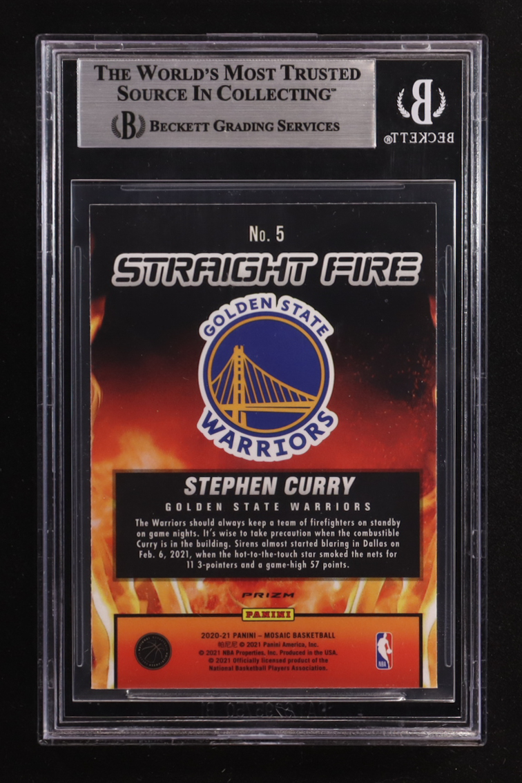 Stephen Curry 2020-21 Panini Mosaic Straight Fire #5 (BGS 9) at PristineAuction.com Stephen Curry 2020-21 Panini Mosaic Straight Fire #5 (BGS 9) at PristineAuction.com