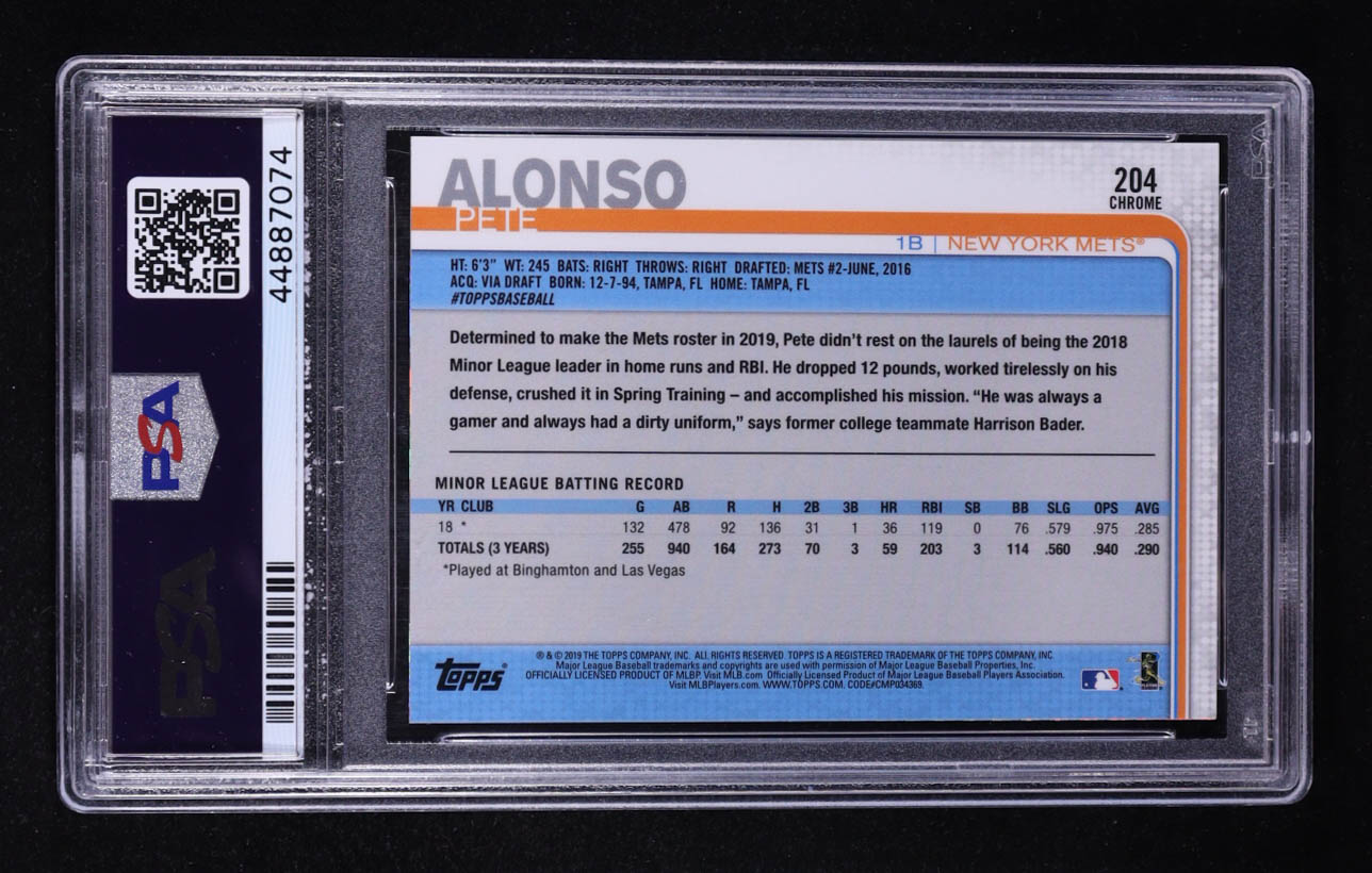 Pete Alonso 2019 Topps Chrome Prism Refractors #204 RC (PSA 10) at PristineAuction.com Pete Alonso 2019 Topps Chrome Prism Refractors #204 RC (PSA 10) at PristineAuction.com