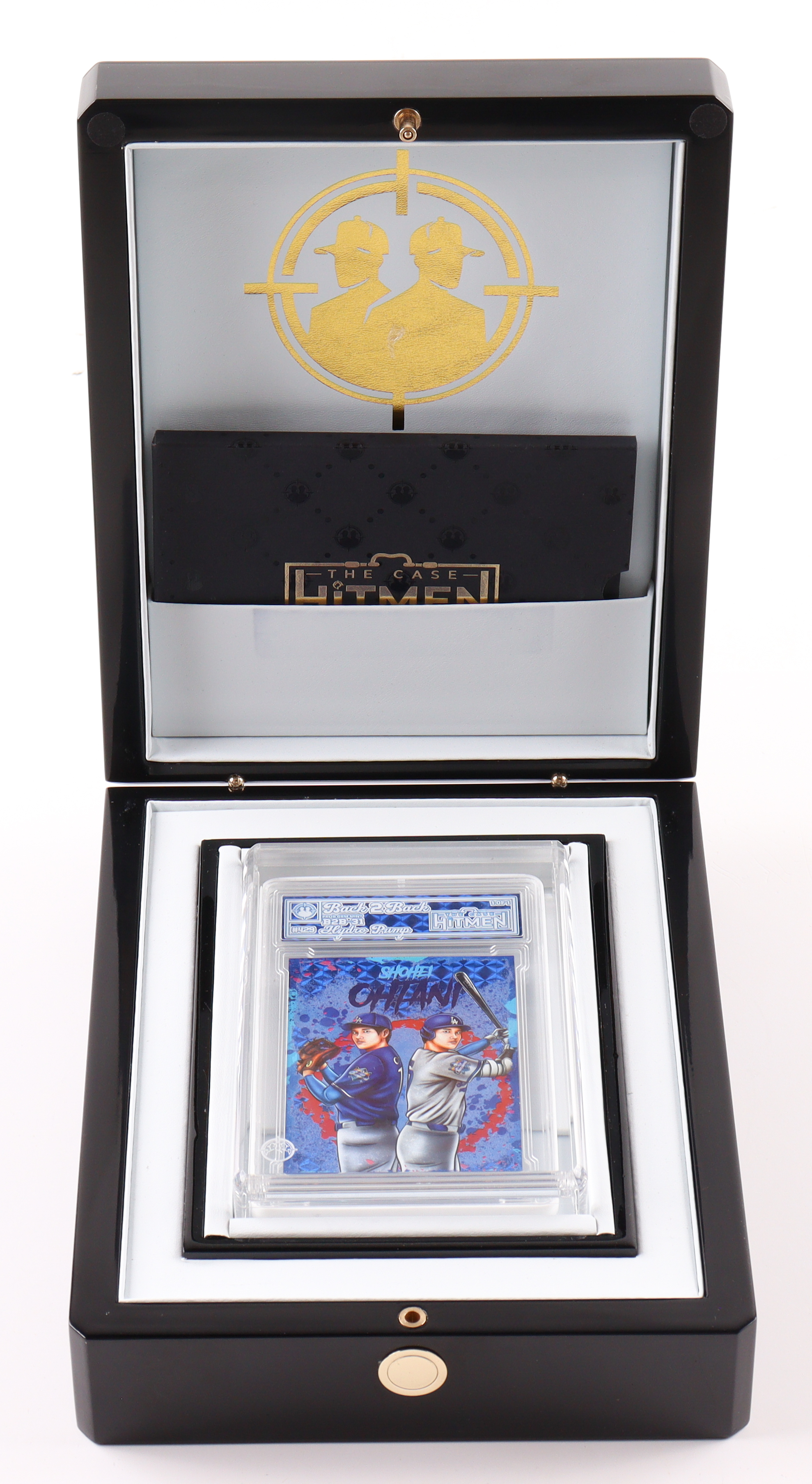 Shohei Ohtani "Back 2 Back" 2024 The Case Hitmen Custom Disco B2B-31 #429 #1/1 with (2) Custom Coins & Display Box at PristineAuction.com Shohei Ohtani "Back 2 Back" 2024 The Case Hitmen Custom Disco B2B-31 #429 #1/1 with (2) Custom Coins & Display Box at PristineAuction.com