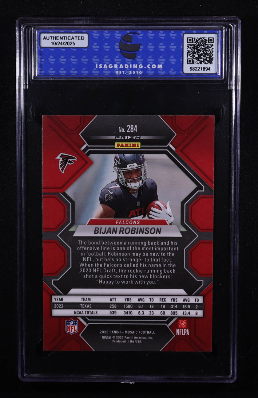 Bijan Robinson 2023 Panini Mosaic Blue Reactive #22 RC (ISA 10) at PristineAuction.com Bijan Robinson 2023 Panini Mosaic Blue Reactive #22 RC (ISA 10) at PristineAuction.com