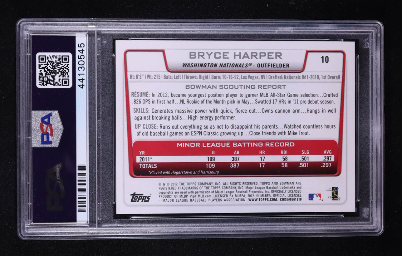 Bryce Harper 2012 Bowman Draft #10 RC (PSA 10) at PristineAuction.com Bryce Harper 2012 Bowman Draft #10 RC (PSA 10) at PristineAuction.com
