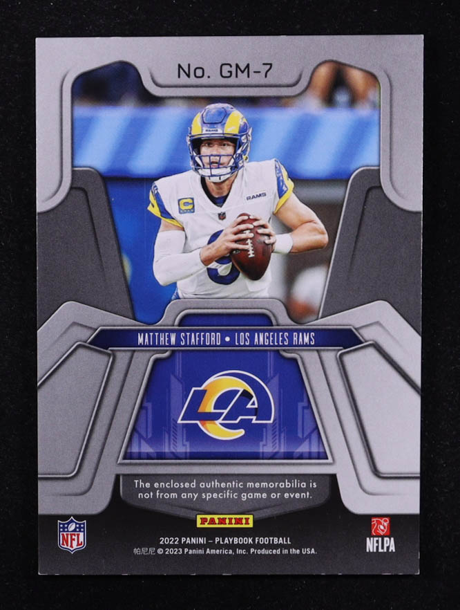 Matthew Stafford 2022 Panini Playbook Gameday Materials #7 at PristineAuction.com Matthew Stafford 2022 Panini Playbook Gameday Materials #7 at PristineAuction.com
