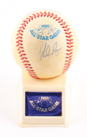 Nolan Ryan Signed 1980 All-Star Game Logo Baseball with Display Case with Vintage Display Stand (PSA) at PristineAuction.com