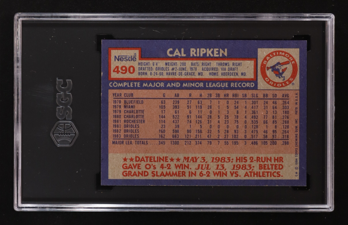 Cal Ripken Jr. 1984 Topps Nestle #490 (SGC 9) at PristineAuction.com Cal Ripken Jr. 1984 Topps Nestle #490 (SGC 9) at PristineAuction.com