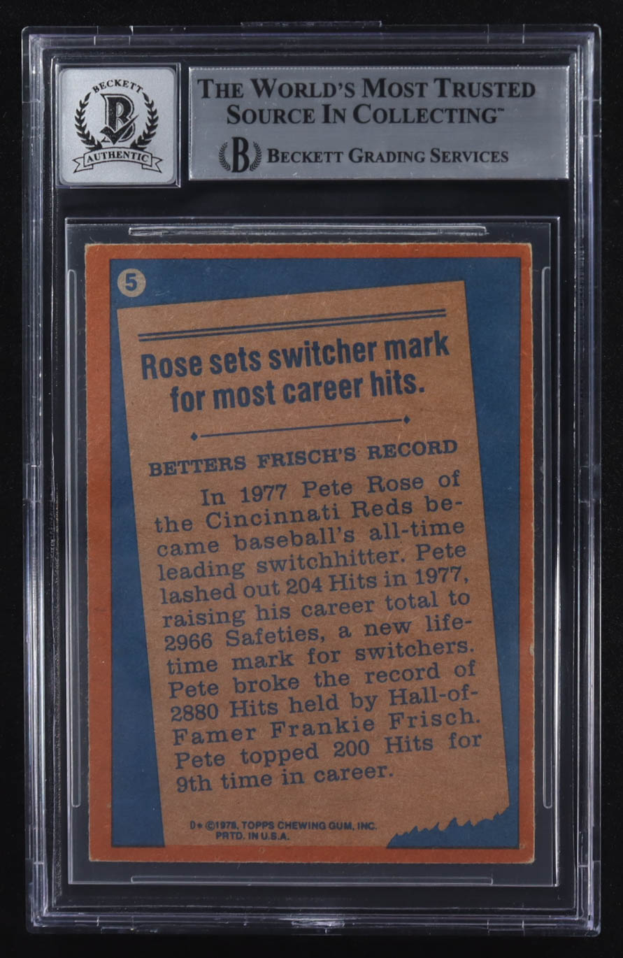 Pete Rose Signed 1978 Topps #5 RB (BGS | Autograph Graded 10) at PristineAuction.com Pete Rose Signed 1978 Topps #5 RB (BGS | Autograph Graded 10) at PristineAuction.com