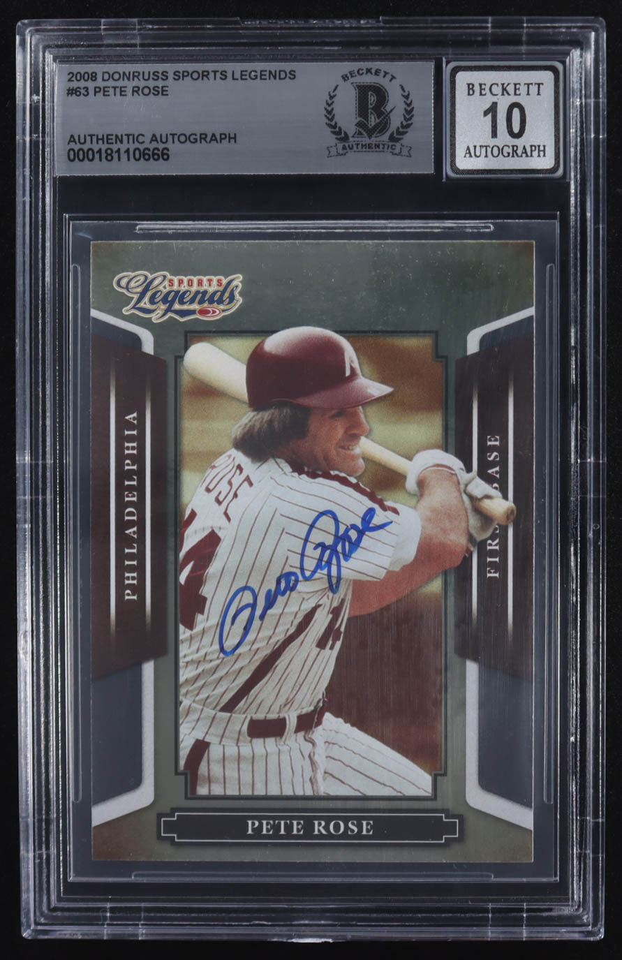 Pete Rose Signed 2008 Donruss Sports Legends #63 (BGS | Autograph Graded 10) at PristineAuction.com Pete Rose Signed 2008 Donruss Sports Legends #63 (BGS | Autograph Graded 10) at PristineAuction.com