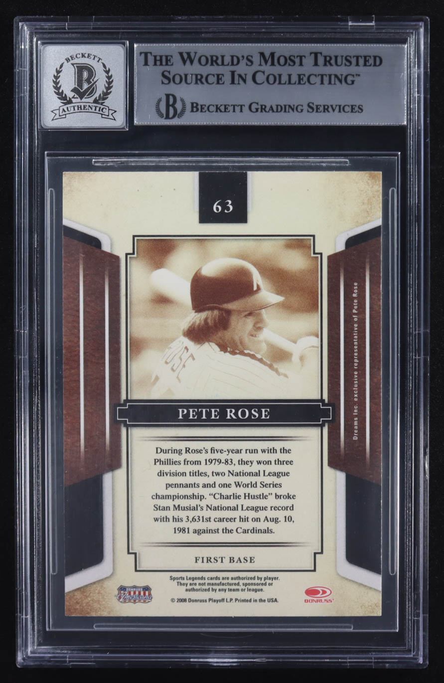 Pete Rose Signed 2008 Donruss Sports Legends #63 (BGS | Autograph Graded 10) at PristineAuction.com Pete Rose Signed 2008 Donruss Sports Legends #63 (BGS | Autograph Graded 10) at PristineAuction.com