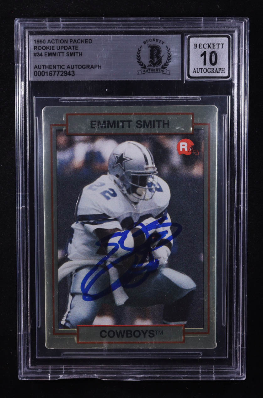 Emmitt Smith Signed 1990 Action Packed Rookie Update #34 RC (BGS | Auto 10) at PristineAuction.com Emmitt Smith Signed 1990 Action Packed Rookie Update #34 RC (BGS | Auto 10) at PristineAuction.com