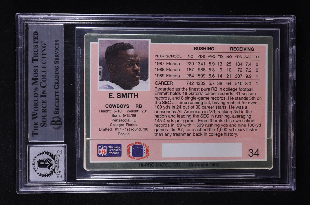 Emmitt Smith Signed 1990 Action Packed Rookie Update #34 RC (BGS | Auto 10) at PristineAuction.com Emmitt Smith Signed 1990 Action Packed Rookie Update #34 RC (BGS | Auto 10) at PristineAuction.com