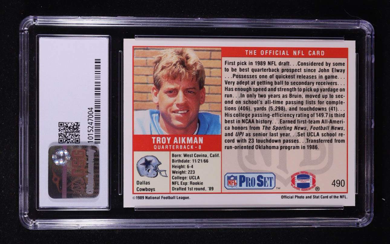 Troy Aikman 1989 Pro Set #490 RC (CSG 8.5) at PristineAuction.com Troy Aikman 1989 Pro Set #490 RC (CSG 8.5) at PristineAuction.com