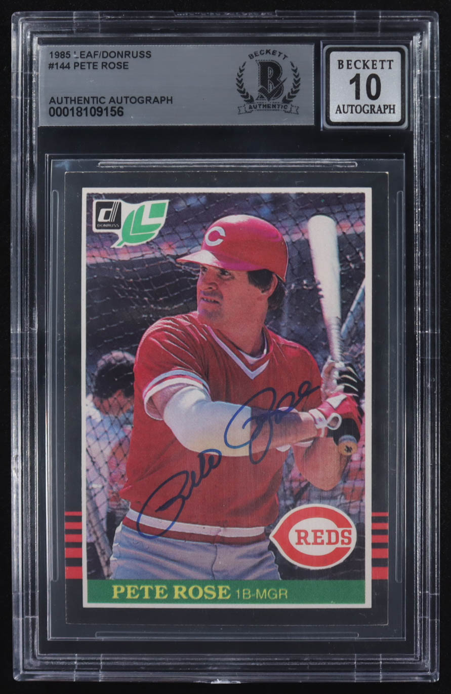Pete Rose Signed 1985 Leaf/Donruss #144 (BGS | Autograph Graded 10) at PristineAuction.com Pete Rose Signed 1985 Leaf/Donruss #144 (BGS | Autograph Graded 10) at PristineAuction.com