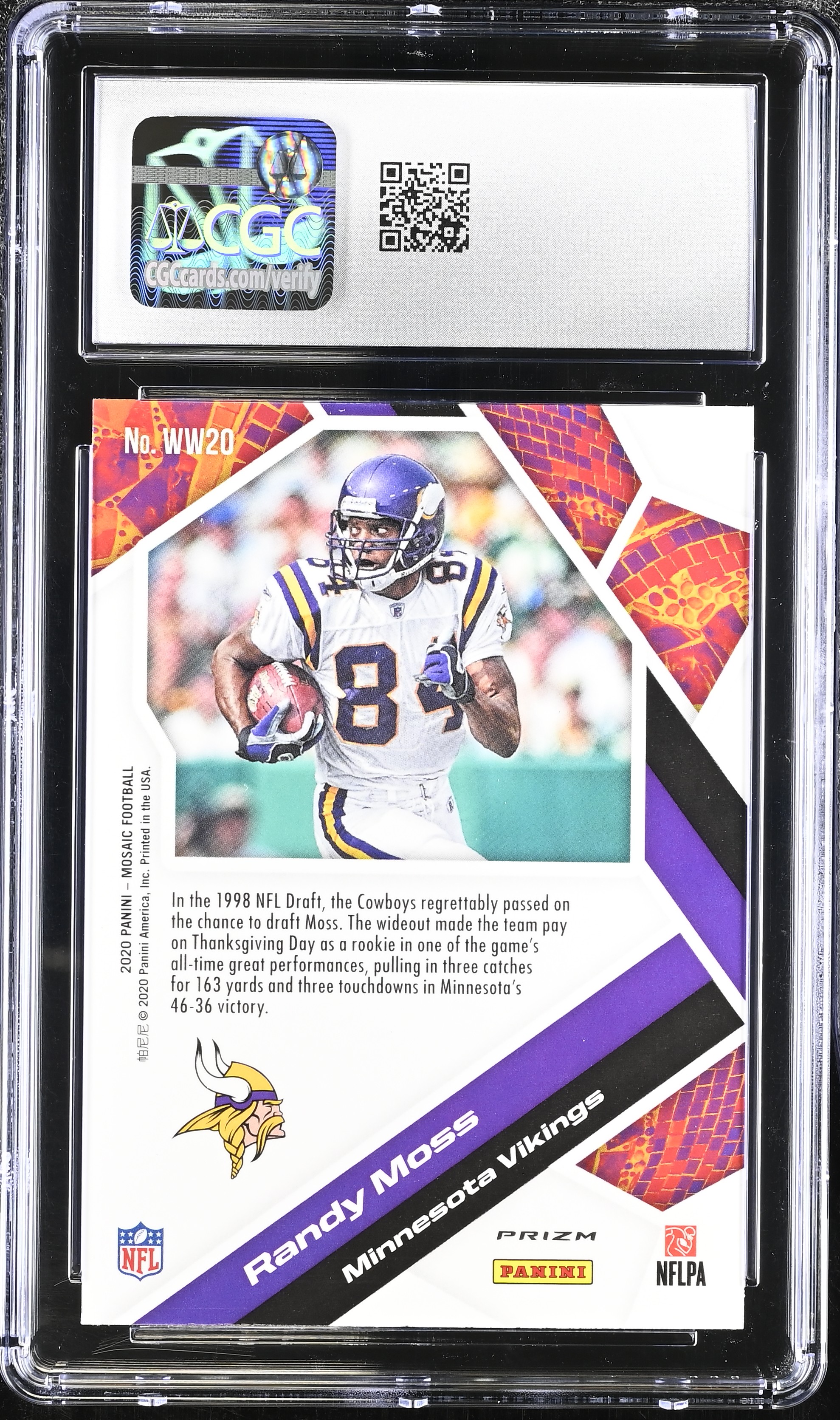 Randy Moss 2020 Panini Mosaic Will to Win Mosaic Green #20 (CGC 10) at PristineAuction.com Randy Moss 2020 Panini Mosaic Will to Win Mosaic Green #20 (CGC 10) at PristineAuction.com