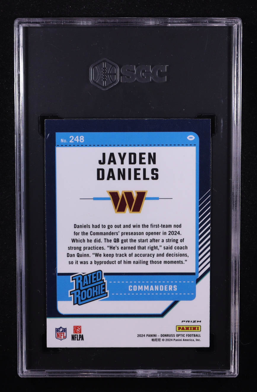 Jayden Daniels 2024 Donruss Optic Blue Hyper #248 RR RC (SGC 9) at PristineAuction.com Jayden Daniels 2024 Donruss Optic Blue Hyper #248 RR RC (SGC 9) at PristineAuction.com