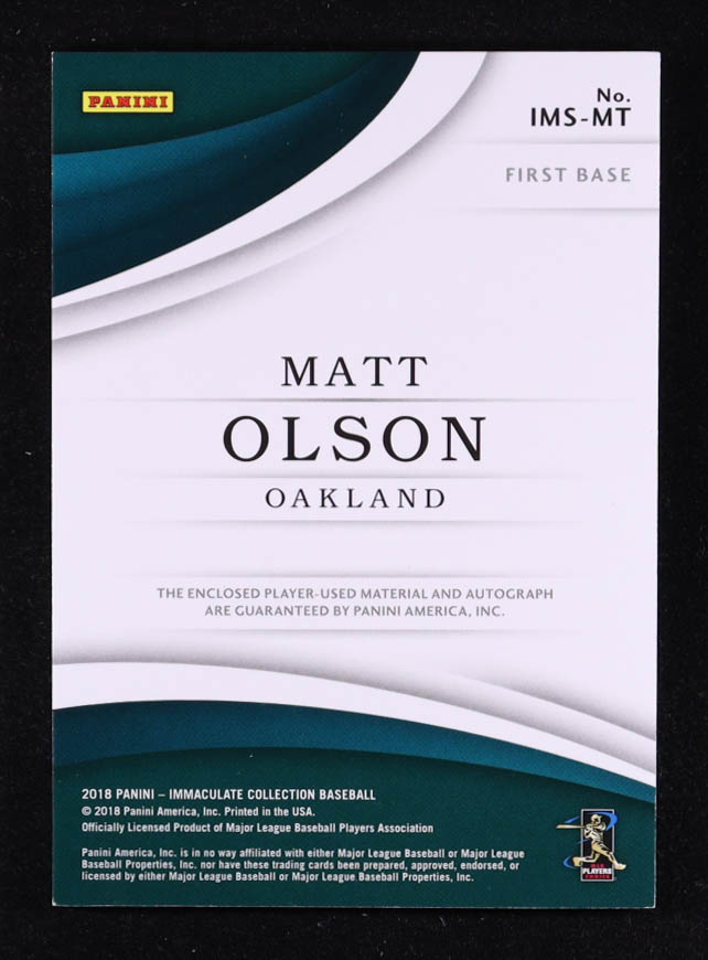 Matt Olson 2018 Immaculate Collection Immaculate Material Signatures Blue #12 #4/5 at PristineAuction.com Matt Olson 2018 Immaculate Collection Immaculate Material Signatures Blue #12 #4/5 at PristineAuction.com