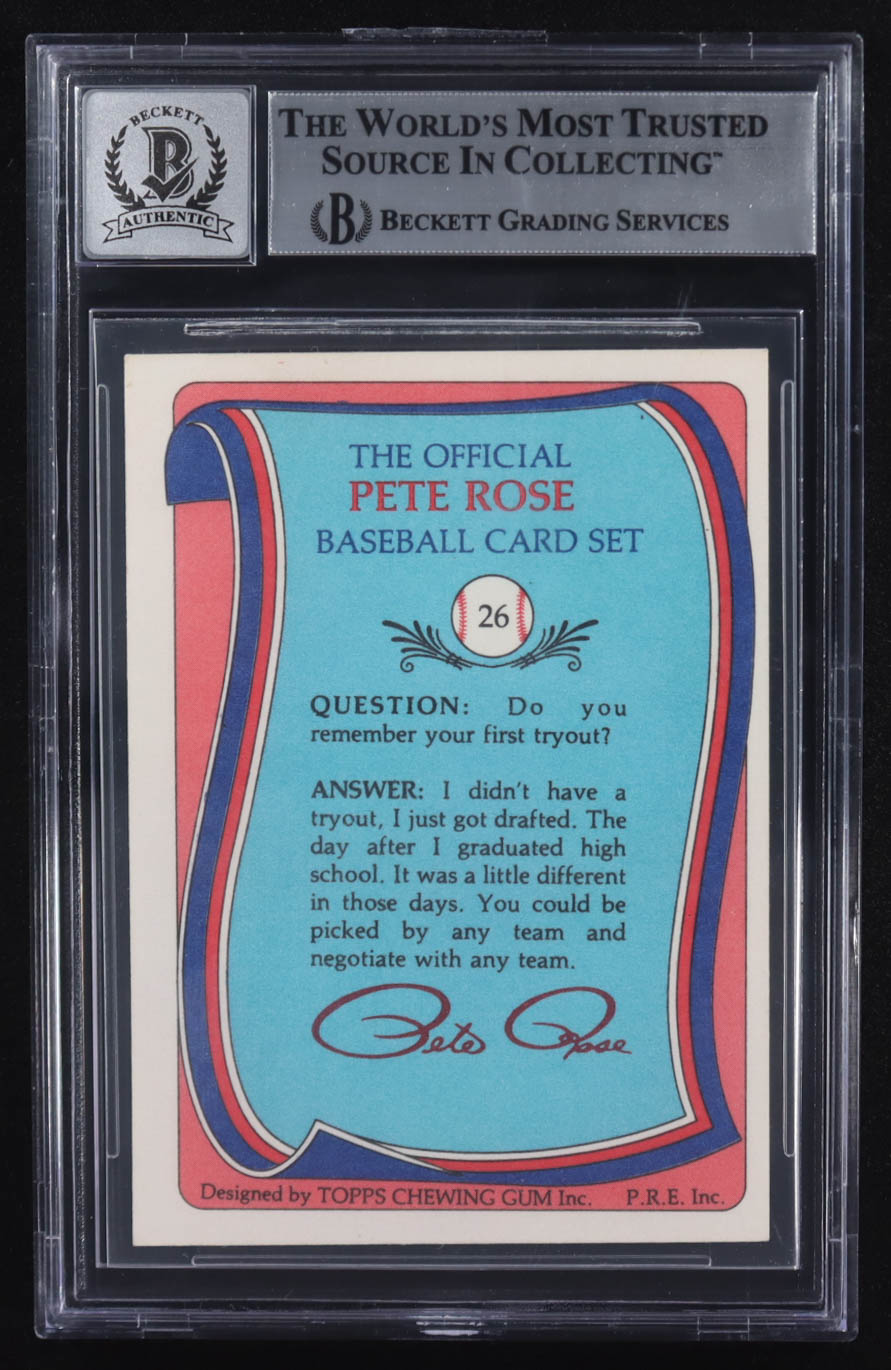 Pete Rose Signed 1985 Topps Rose (First Tryout) #26 (BGS | Autograph Graded 10) at PristineAuction.com Pete Rose Signed 1985 Topps Rose (First Tryout) #26 (BGS | Autograph Graded 10) at PristineAuction.com