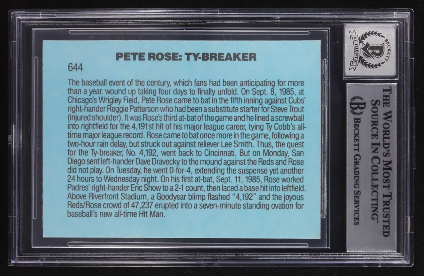 Pete Rose Signed 1986 Donruss #644 RB (BGS | Autograph Graded 10) at PristineAuction.com Pete Rose Signed 1986 Donruss #644 RB (BGS | Autograph Graded 10) at PristineAuction.com