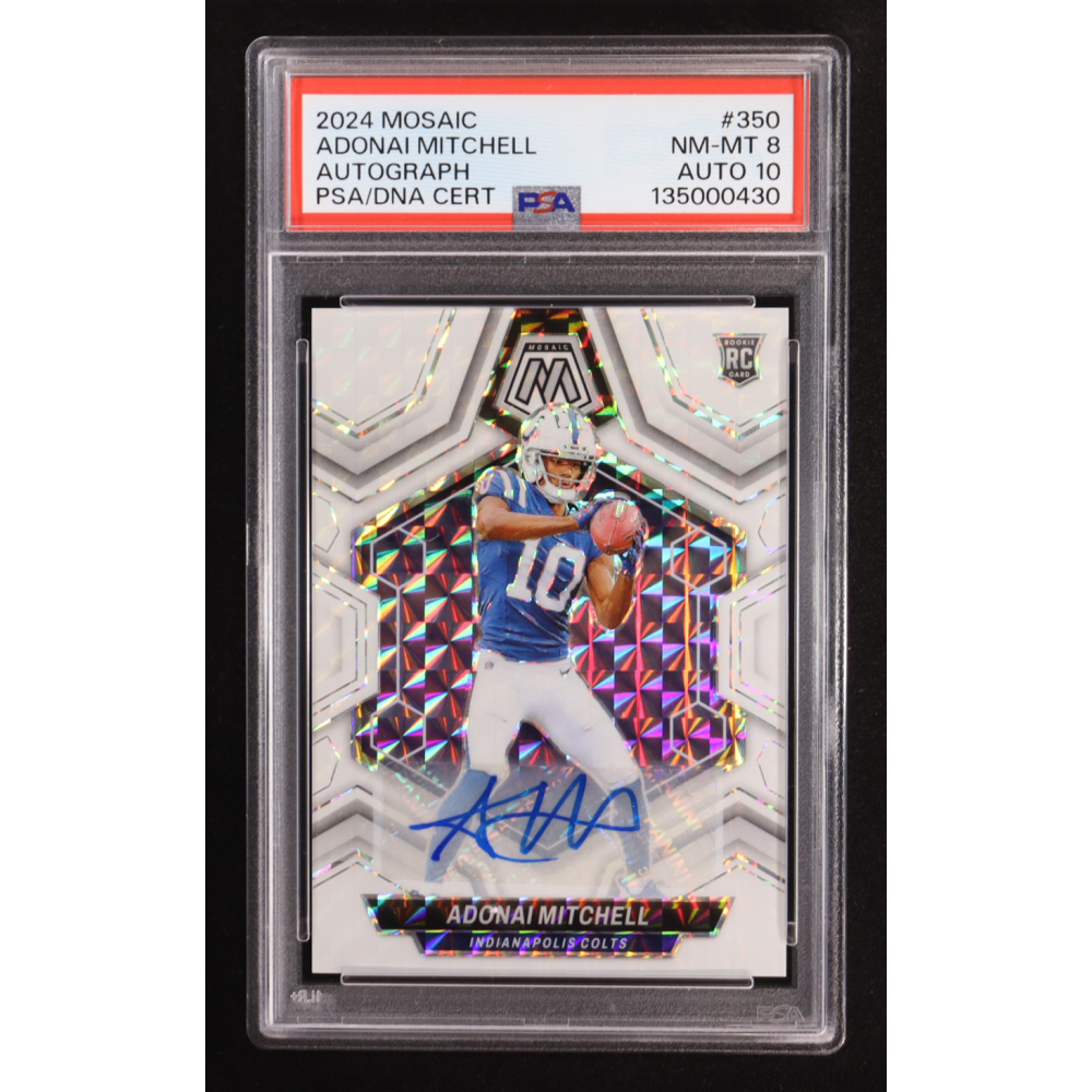 Adonai Mitchell 2024 Panini Mosaic Autograph #350 RC (PSA 8 | Autograph Graded PSA 10) at PristineAuction.com