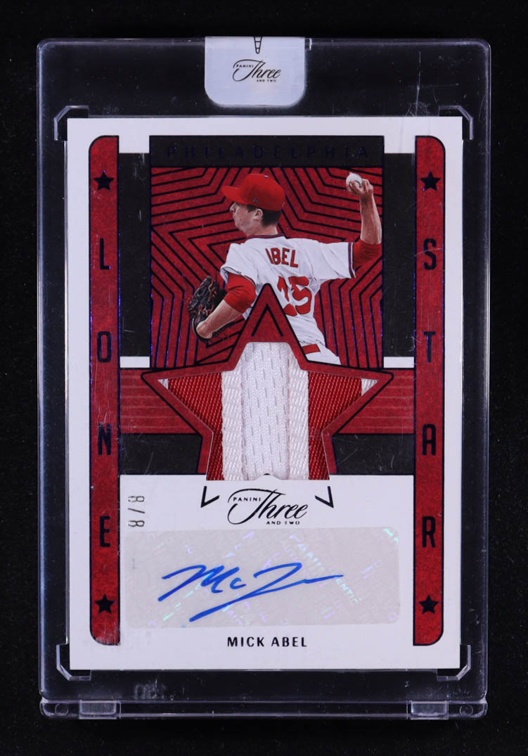 Mick Abel 2023 Panini Three and Two Lone Star Swatch Signatures Full Count #15 #8/8 RC at PristineAuction.com Mick Abel 2023 Panini Three and Two Lone Star Swatch Signatures Full Count #15 #8/8 RC at PristineAuction.com