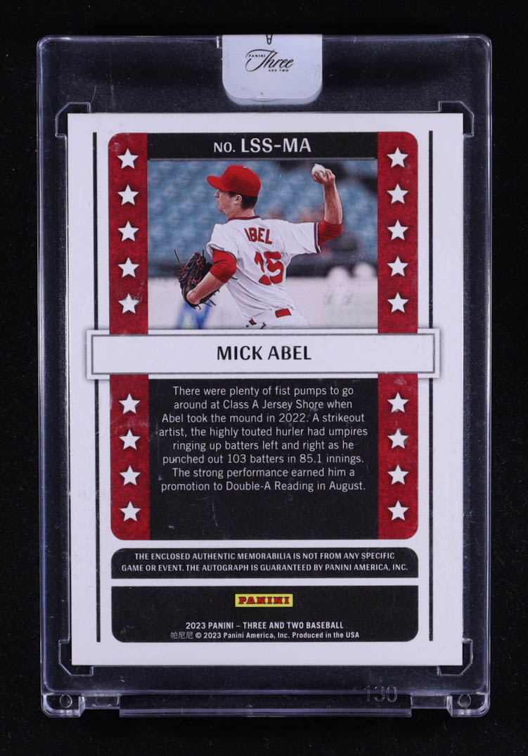 Mick Abel 2023 Panini Three and Two Lone Star Swatch Signatures Full Count #15 #8/8 RC at PristineAuction.com Mick Abel 2023 Panini Three and Two Lone Star Swatch Signatures Full Count #15 #8/8 RC at PristineAuction.com