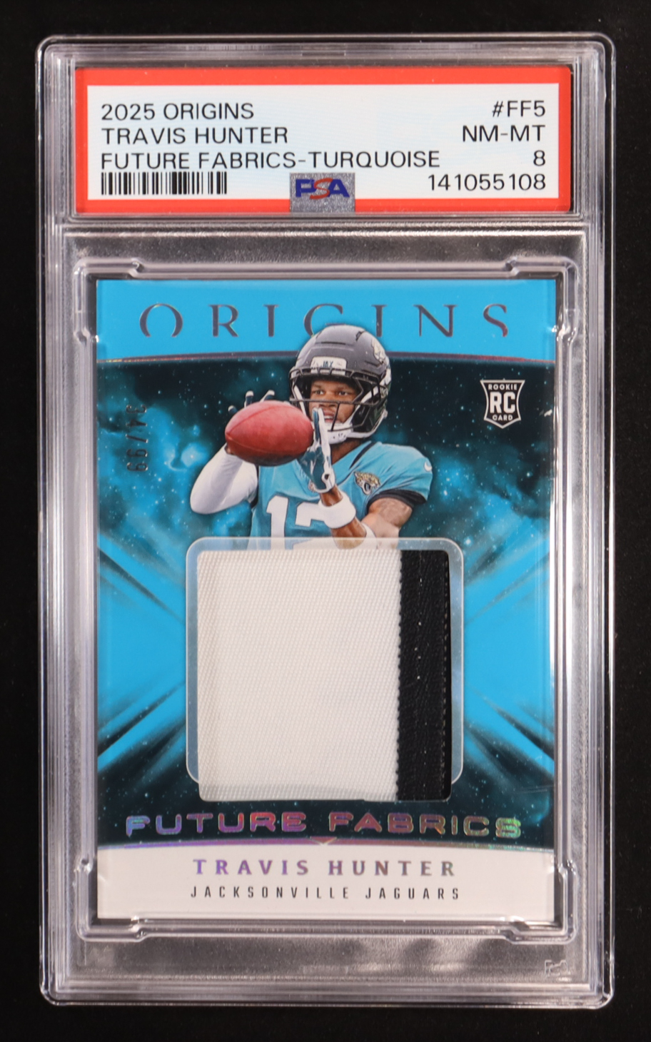 Travis Hunter 2025 Panini Origins Future Fabrics Turquoise Auto #89A-GS1 RC #34/99 (PSA 8) at PristineAuction.com Travis Hunter 2025 Panini Origins Future Fabrics Turquoise Auto #89A-GS1 RC #34/99 (PSA 8) at PristineAuction.com