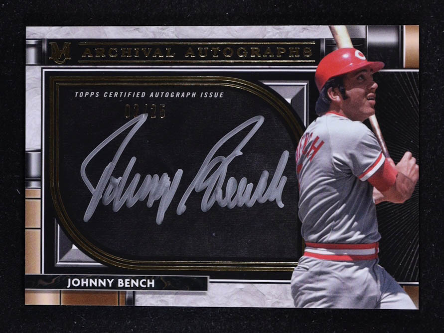 Johnny Bench 2021 Topps Museum Collection Archival Autographs Gold #AAJB #02/25 at PristineAuction.com Johnny Bench 2021 Topps Museum Collection Archival Autographs Gold #AAJB #02/25 at PristineAuction.com