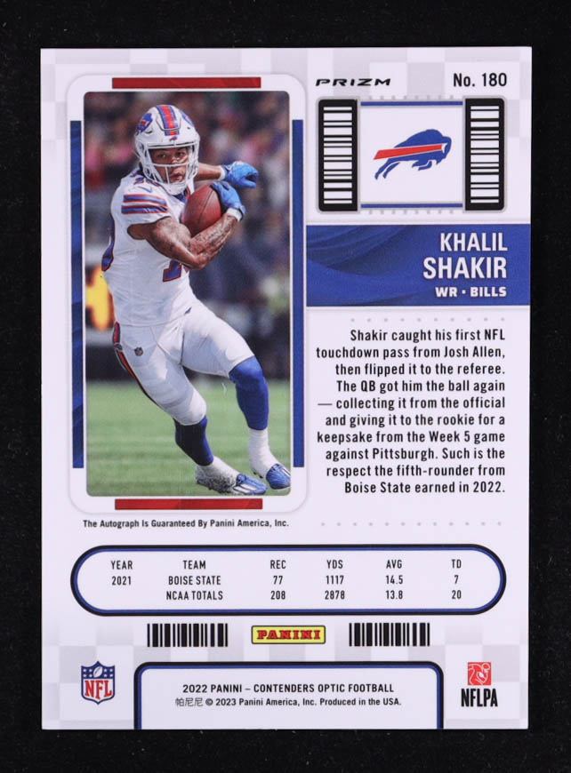 Khalil Shakir 2022 Panini Contenders Optic Silver #180 AU RC at PristineAuction.com Khalil Shakir 2022 Panini Contenders Optic Silver #180 AU RC at PristineAuction.com
