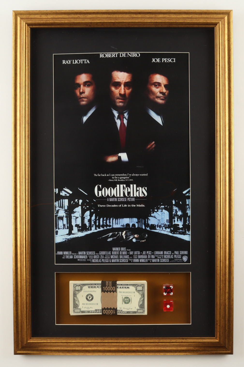 Henry Hill Signed "Goodfellas" Custom Framed Dice Display with Poster Print & Replica Prop Money Stack (PSA) at PristineAuction.com Henry Hill Signed "Goodfellas" Custom Framed Dice Display with Poster Print & Replica Prop Money Stack (PSA) at PristineAuction.com