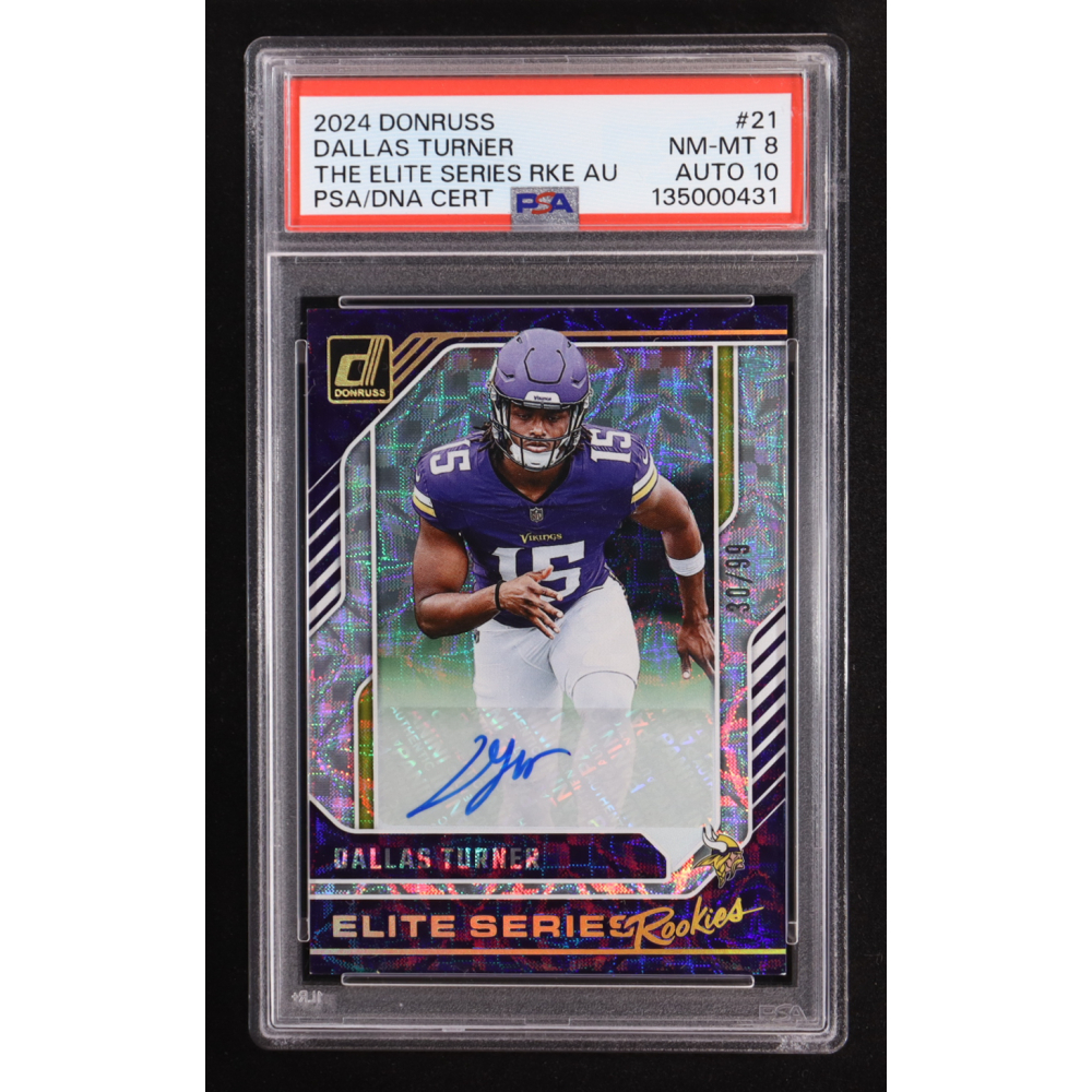 Dallas Turner 2024 Panini Donruss The Elite Series Rookies Auto #21 RC #30/99 (PSA 8 | Autograph Graded PSA 10) at PristineAuction.com