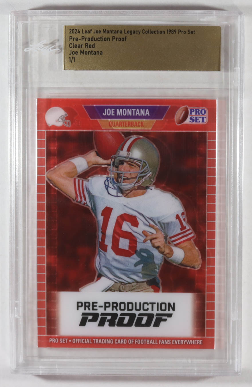 Joe Montana 2024 Leaf Joe Montana Legacy 1989 Pro Set Pre-Production Proof Clear Red #NNO #1/1 (Leaf) at PristineAuction.com Joe Montana 2024 Leaf Joe Montana Legacy 1989 Pro Set Pre-Production Proof Clear Red #NNO #1/1 (Leaf) at PristineAuction.com